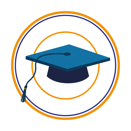color silhouette with dark blue graduation cap in circular frame vector illustrationのイラスト素材