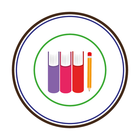 color silhouette with books and pencil in circular frame vector illustrationのイラスト素材
