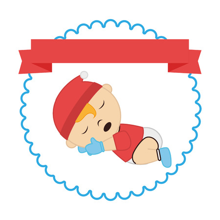 border with label and sleep baby boy vector illustrationのイラスト素材
