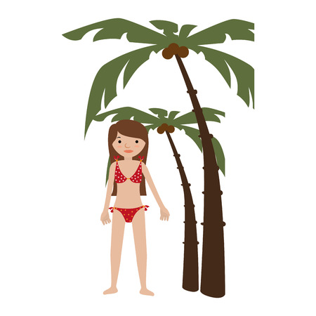 background palms with woman in bikini vector illustrationのイラスト素材