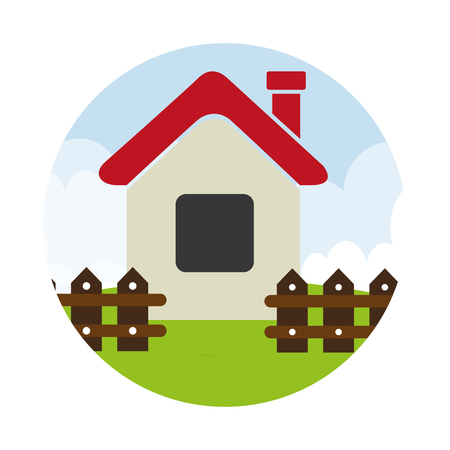 colorful circular landscape with house with fence vector illustrationのイラスト素材
