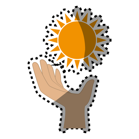 sticker color silhouette with sun and hand vector illustrationのイラスト素材