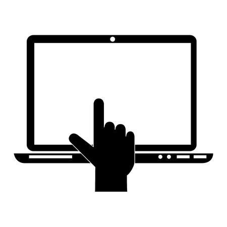 monochrome silhouette with laptop and hand vector illustrationのイラスト素材