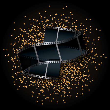 film tape icon over golden dots and black background. colorful design. vector illustrationのイラスト素材