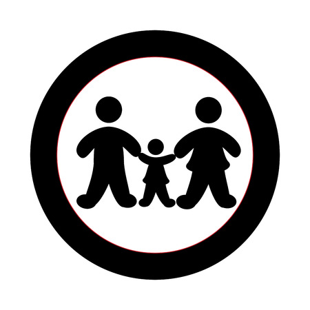 monochrome circular border with silhouette family vector illustrationのイラスト素材