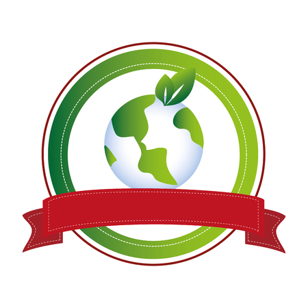 circular frame with eco earth world and leaves with label vector illustrationのイラスト素材