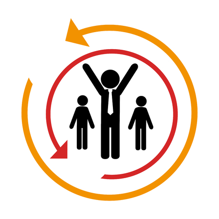 circular border with arrows and silhouette executive man with workers vector illustrationのイラスト素材