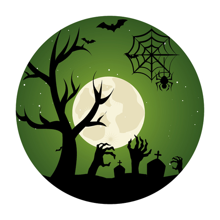 circular landscape of cemetery in halloween night vector illustrationのイラスト素材