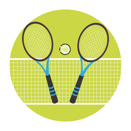 color circular frame with ball and net and tennis rackets vector illustrationのイラスト素材