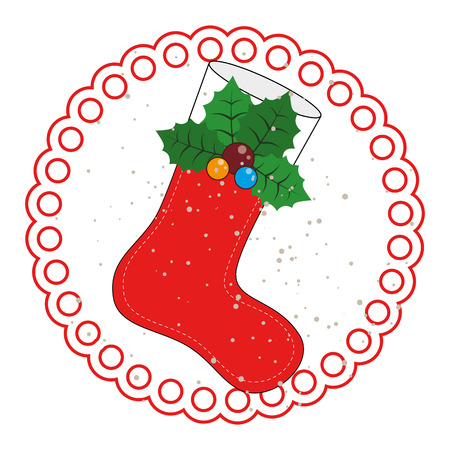 circular frame with ornament christmas boots with holly leaves vector illustrationのイラスト素材