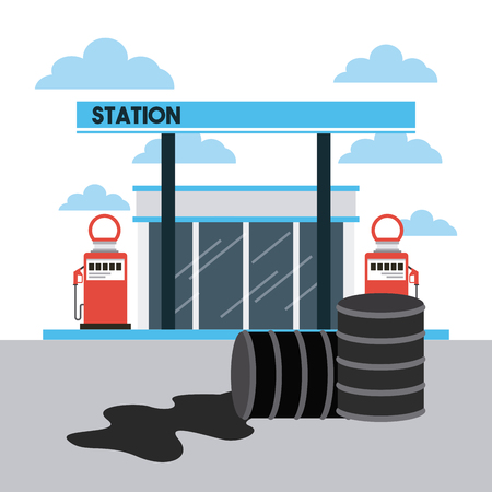 gas station and oil barrel. colorful design. vector illustrationのイラスト素材