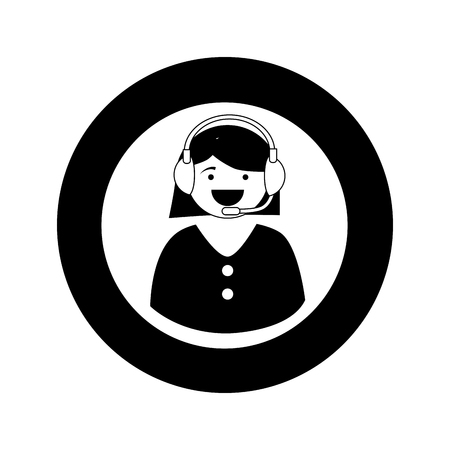 monochrome circular emblem with female customer service vector illustrationのイラスト素材