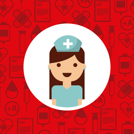 medical nurse woman icon over white circle and red background. colorful design. vector illustrationのイラスト素材