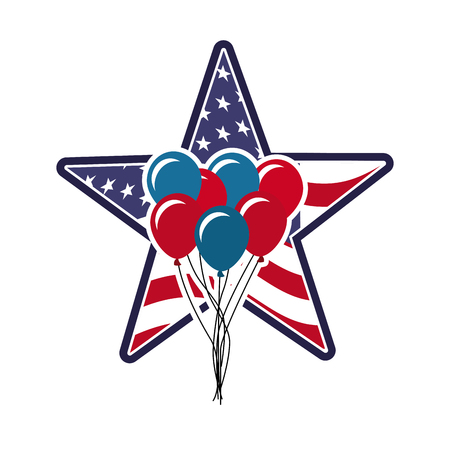 star with usa country flag and balloons over white background. colorful design. vector illustrationのイラスト素材