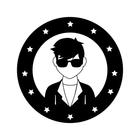 circular frame with silhouette rock star man vector illustrationのイラスト素材