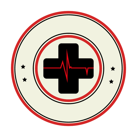 color circular emblem with cross with line vital sign vector illustrationのイラスト素材