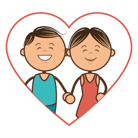 color silhouette with couple in heart shape vector illustrationのイラスト素材