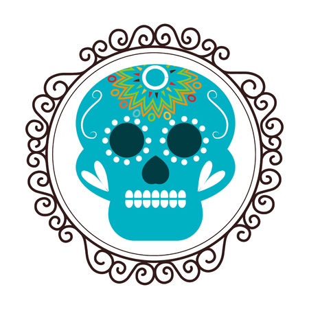 vintage border with decorative ornamental sugar skull vector illustrationのイラスト素材