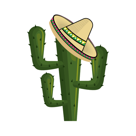 cactus with mexican hat with thorns vector illustrationのイラスト素材