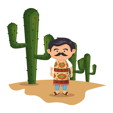 background Cactus with traditional mexican man vector illustrationのイラスト素材