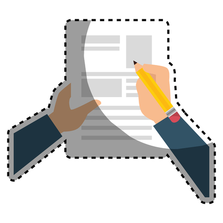 sticker shading hands writing in a sheet with pencil vector illustrationのイラスト素材