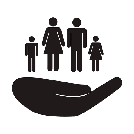 monochrome emblem with hand holding family vector illustrationのイラスト素材