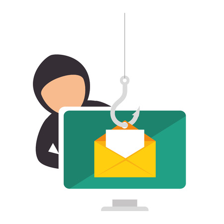 color silhouette with hacker stealing mail information vector illustrationのイラスト素材