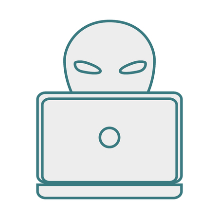 monochrome contour with criminal hacker and laptop vector illustrationのイラスト素材