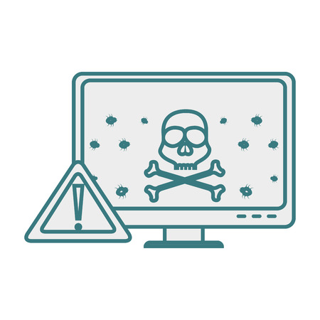 monochrome contour of lcd monitor with virus on screen vector illustrationのイラスト素材