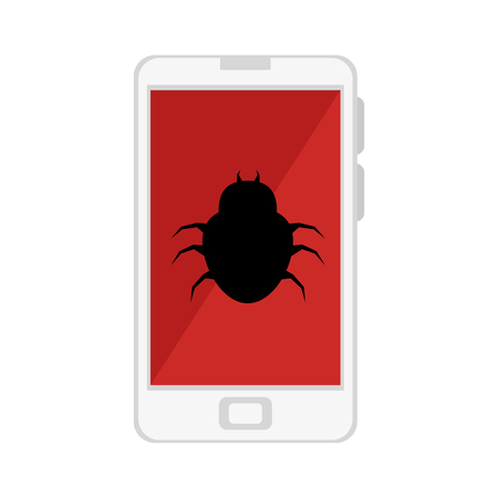 color silhouette with cell phone with virus bug vector illustrationのイラスト素材