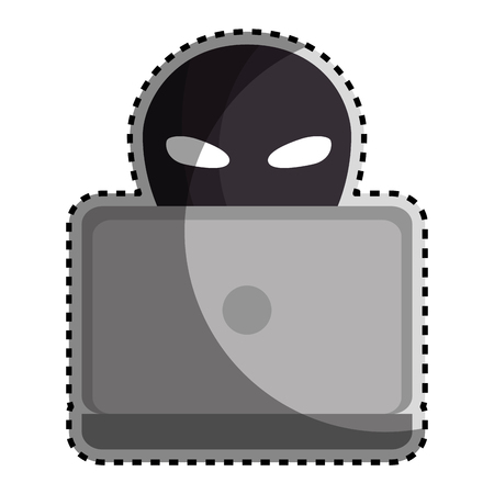 sticker color silhouette with criminal hacker and laptop vector illustrationのイラスト素材