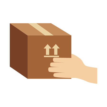 color silhouette of hand holding sealed packing box vector illustrationのイラスト素材