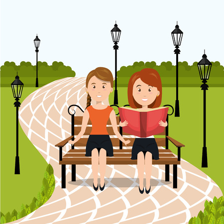 people reading on the park vector illustration designのイラスト素材