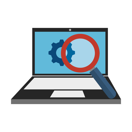 color silhouette with laptop and search icon vector illustrationのイラスト素材