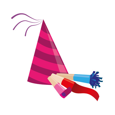 color silhouette with party hat and party blower vector illustrationのイラスト素材