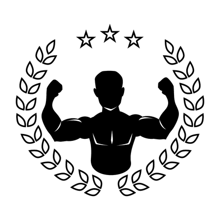 silhouette crown of leaves with black half body muscle man vector illustrationのイラスト素材