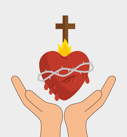 heart with cross religious symbol vector illustration designのイラスト素材