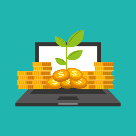 laptop computer with coins vector illustration designのイラスト素材