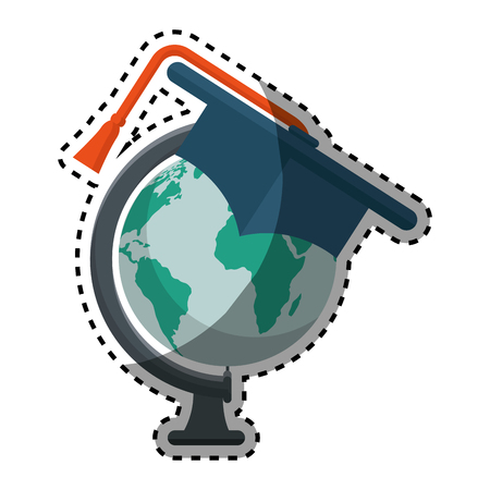 world planet with hat graduation school supply vector illustration designのイラスト素材