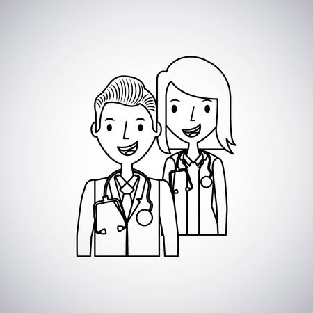 medical doctor and nurse cartoon icon over white background. vector illustrationのイラスト素材