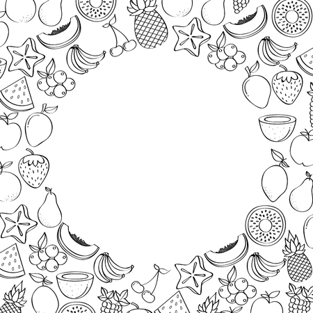 fruits around circle shape over white background. vector illustrationのイラスト素材