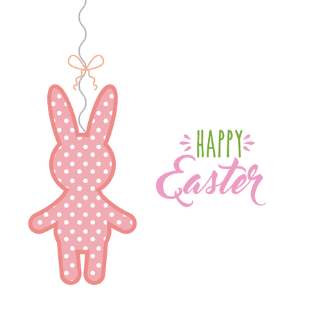 happy easter card with bunny icon over white background. colorful design. vector illustrationのイラスト素材