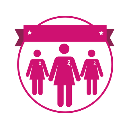 human silhouette with ribbon pink breast cancer vector illustration designのイラスト素材
