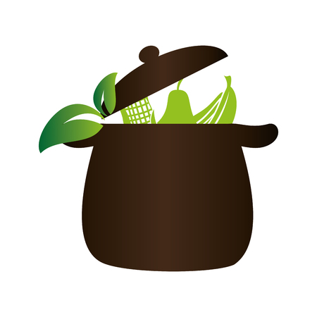 kitchen pot with leafs healthy food icon vector illustration designのイラスト素材
