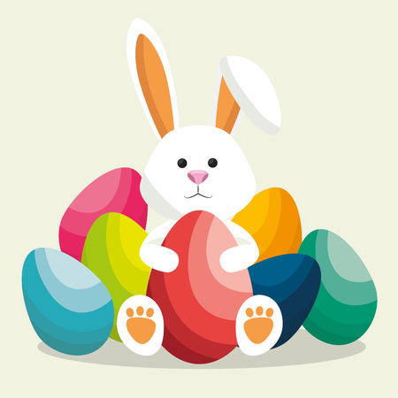 cute rabbit happy easter vector illustration designのイラスト素材