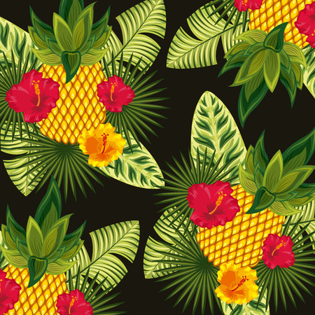 tropical flowers background. colorful design. vector illustrationのイラスト素材