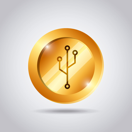 golden coin with usb icon over white background. colorful design. vector illustrationのイラスト素材
