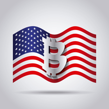 usa country flag with bitcoin icon over white background. colorful design. vector illustrationのイラスト素材