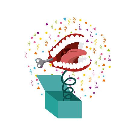 joke box with chattering teeth icon over white background. april fools day concept. vector illustrationのイラスト素材