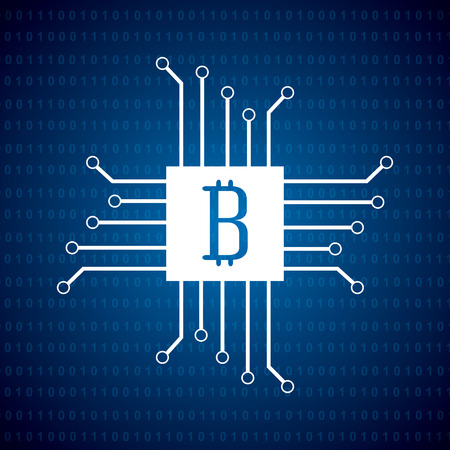 bitcoin icon with circuit board over blue background. vector illustrationのイラスト素材